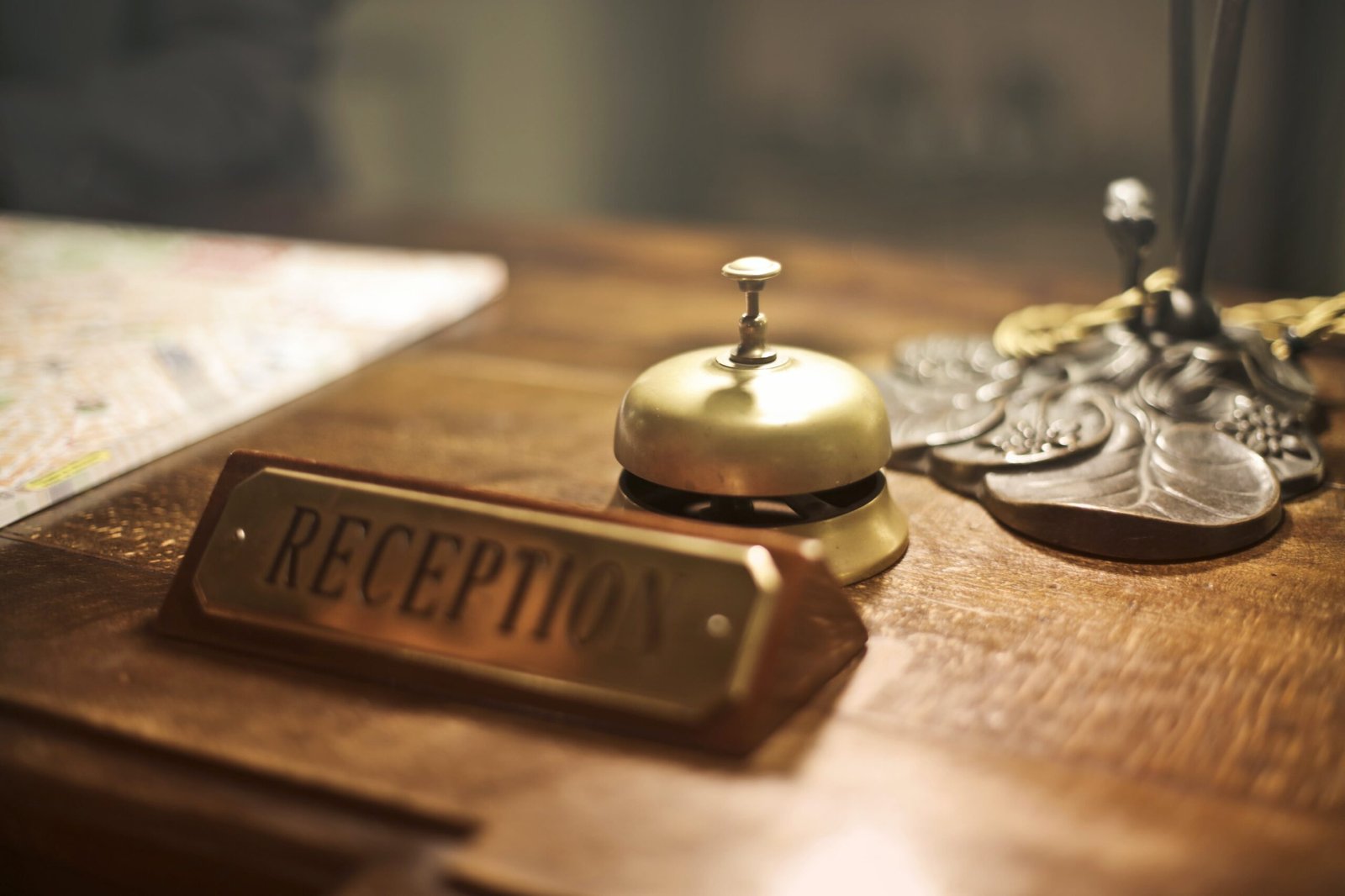 reception bell and a tag on the desk